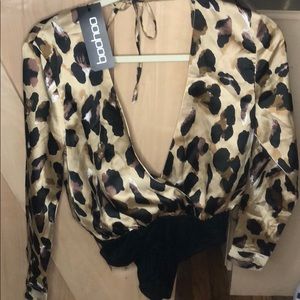 BOOHOO LEXI SATIN WRAP BODYSUIT!